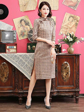 Vintage Suede Plaid Short Cheongsams